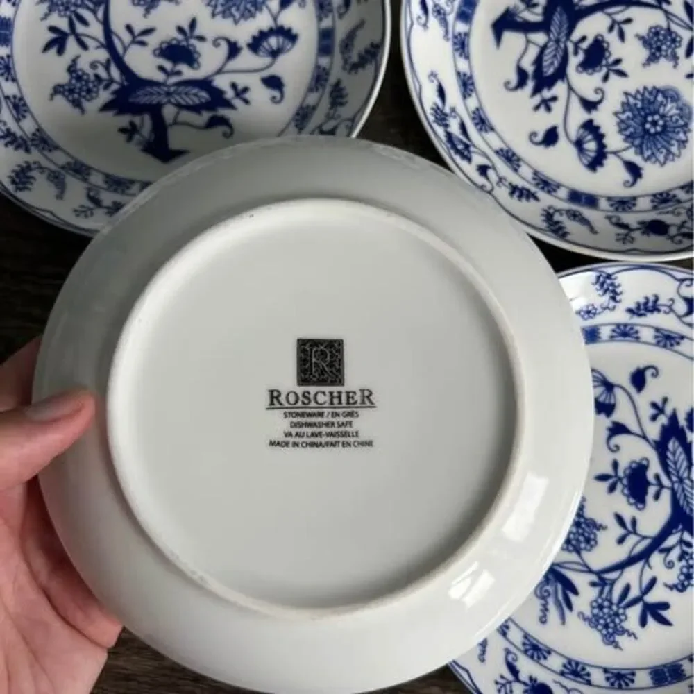 Set of 4 Blue and White Snack Plates